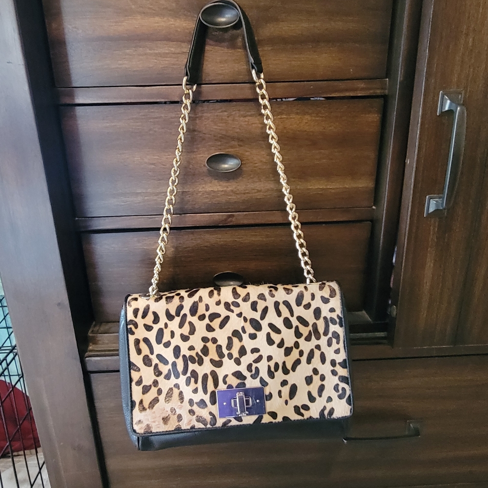 Kate Spade Calf Hair Leopard Print Shoulder Bag with Chain Strap - Picture 3 of 16